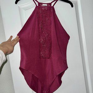 PINK Burgandy Lacey Bodysuit